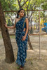 Presenting Handblock Print Gold Zari Border Dark Blue Saree with Blouse