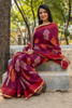 Presenting Handblock Print Gold Zari Border Maroon Saree with Blouse