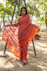 Presenting Handblock Print Gold Zari Border Red Saree with Blouse