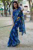 Presenting Handblock Print Gold Zari Border Dark Blue Saree with Blouse (Design-2) 