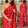  New 2021 Presenting Designer German Checks Saree -Red