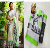  New 2021 Beautiful Designer Pure Lilian Slab Cotton Saree- White (Green Flower Designer ) 