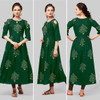  New 2021 Presenting Beautiful Rayon Foil Printed Cotton Gown- Green-Size-L