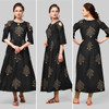 New 2021 Presenting Beautiful Rayon Foil Printed Cotton Gown- Black-Size-L