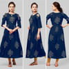 New 2021 Presenting Beautiful Rayon Foil Printed Cotton Gown-Blue-Size-XXL 