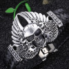 TrustyLan Stainless Steel Men's Bracelets Fashion Brand Male Jewelry Accessory Skull With Wing Leather Bracelet Men