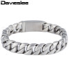 Davieslee Mens Bracelet Chain 316L Stainless Steel Silver Tone Round Curb Cuban Link Wholesale Vintage Punk Jewelry 11mm LHB162