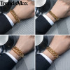 Trendsmax Wheat Curb Cuban Link Mens Bracelet Double Chain Stainless Steel Polished Customize Silver Tone 13mm KDBM01