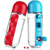 2 in 1 Pill & Vitamin Organizer-600ml Water Bottle & Medicine/Vitamin Compartment(Color May Vary)