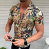 Single Breasted Shirts Mens Slim Fit Flora Shirt Lapel Neck Summer Short Sleeve Shirt Homme Tops For Men
