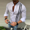 Fashion Clothing Striped Stand Neck Mens Shirts Solid Color Button Long Sleeve Men Tops Spring Casual
