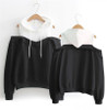 Hoodies Sweatshirts For Women Young Girls Sexy Off Shoulder Double Color Hoodie Patchwork Hooded TopS Coat Outwear 