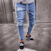  Men's Printed Washed Hole Jeans Summer Fashion Skinny Light Blue Bleached Pencil Pants Hip-hop Street Jeans 