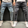 Men Jeans with Side Pockets Fashion Street Wear Safari Style Jeans Full Length Pencil Pants Slim Fit Cargo Denim for Men