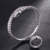 Rhodium Silver Color Women Bangles Snake Animal Bangle & Ring Jewelry Brand cubic Zircon Love Bangle Anel Men Anniversary Jewelry