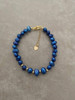 Natural Freshwater Pearl Bead Strand Bracelet with Gold Plated Charms Royal Blue Color Love Wish Stretched Bangle for Women Jewelry Gift