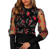  Spring Autumn Women Floral Embroidery Mesh Sheer See-through Long Sleeve Blouse O-Neck Tops Shirts Blusas