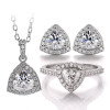 925 Sterling Woman Earring Necklace Ring Jewelry Set Gold Plated Moissanite