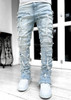 Elastic Patch Denim Straight-leg Pants New Men's Retro Denim Trousers