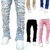 Elastic Patch Denim Straight-leg Pants New Men's Retro Denim Trousers