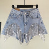 Women Chain Jean Short Pants Sexy Fringe Blue Denim Shorts Women