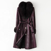 Winter Long Style With Belt Real fox Fur Collar Jacket Rabbit Fur Coat for Women