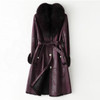 Winter Long Style With Belt Real fox Fur Collar Jacket Rabbit Fur Coat for Women