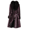 Winter Long Style With Belt Real fox Fur Collar Jacket Rabbit Fur Coat for Women