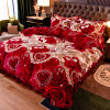 Super Soft Warm Fluffy Diamond Rose 4pcs Set Embroidery Curtain Bedding Set