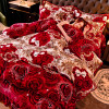 Super Soft Warm Fluffy Diamond Rose 4pcs Set Embroidery Curtain Bedding Set