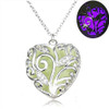 Glow in Dark 925 Silver Plated Heart Ocean Crystal Pendant Necklace Luminous