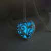 Glow in Dark 925 Silver Plated Heart Ocean Crystal Pendant Necklace Luminous