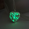 Glow in Dark 925 Silver Plated Heart Ocean Crystal Pendant Necklace Luminous