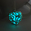 Glow in Dark 925 Silver Plated Heart Ocean Crystal Pendant Necklace Luminous