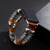 Luxury Stainless Steel Wooden Bead Leather Strap Smart Watch Band