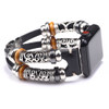 Luxury Stainless Steel Wooden Bead Leather Strap Smart Watch Band