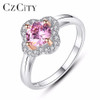 CZCITY 925 Silver Flower Shape Wedding Ring With Zircon Crystal Stone for Women