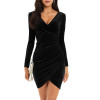 Women Autumn Velvet Long Sleeve V-Neck Elegant Women Bodycon Dress