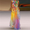Women Casual Summer Long Dress Fashion Print Sleeveless Pocketed Lady Dress