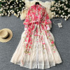 Elegance Lantern Long Sleeved Standing Neck Waist Slimming A-line Women's Dress