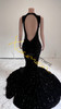 Backless Black Sequin Maxi Dresses Beaded Rhinestone Women's Long Gown Dresses