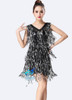Women New Sequins Tassel Sleeve Side Cutout Stand Neck Sexy Midi Mini Dress