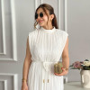 Women Lady Elegant Sleek Simple Waist Cinching Tie Midi Ladies Dress