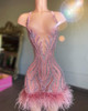 Luxury V Neckline Women Cocktail Dress Pink Diamonds Short Sexy Prom Dresse