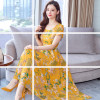 Women's Short-sleeved Floral Round Neck Mid-length Floral Print Dress for Women