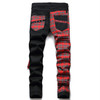 Korean Fashion Red Plaid Patchwork Punk Rivet Men Slim Jeans Trousers Skull Pant