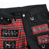 Korean Fashion Red Plaid Patchwork Punk Rivet Men Slim Jeans Trousers Skull Pant