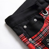 Korean Fashion Red Plaid Patchwork Punk Rivet Men Slim Jeans Trousers Skull Pant