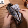 Bullcaptain RFID Men Leather Zipper Wallet Zip Around Wallet Bifold Card Holder