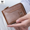 Bullcaptain RFID Men Leather Zipper Wallet Zip Around Wallet Bifold Card Holder